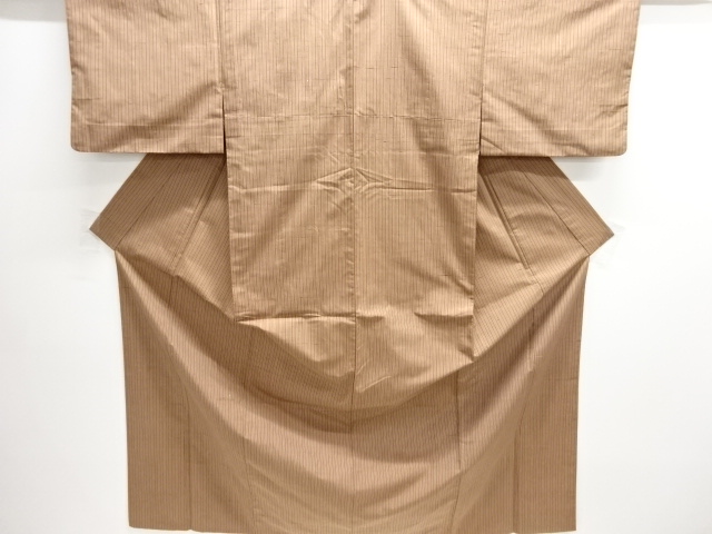 大正ロマン　縞模様織出し手織り紬単衣着物